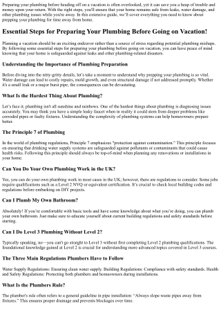 **Essential Steps for Preparing Your Plumbing Before Going on Vacation!**
