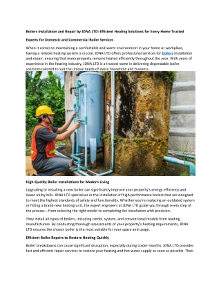 Boilers Installation and Repair by JDNA LTD: Efficient Heating Solutions for Eve