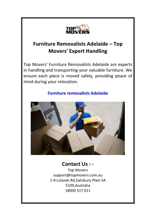 Furniture Removalists Adelaide  Top Movers' Expert Handling