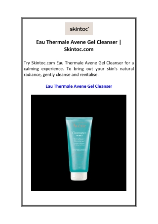 Eau Thermale Avene Gel Cleanser  Skintoc.com
