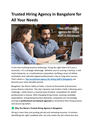 Top recruitment agency for hiring staff in Bangalore