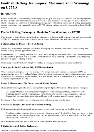 Football Betting Techniques Maximize Your Winnings on U777D