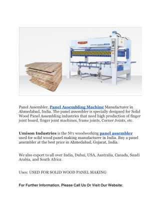 Panel Assembler, Panel Assembling Machine Manufacturer