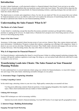 Transforming Leads into Clients: The Sales Funnel on Your Financial Planning Web