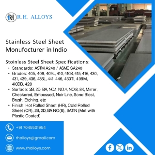 Stainless Steel Sheet | Stainless Steel Coil | Stainless Steel Pipe | R H Alloys