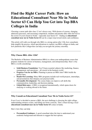 Educational Consultant Near Me in Noida Sector 63 Top BBA Colleges in India