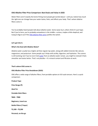 OSG Alkaline Filter Price Comparison