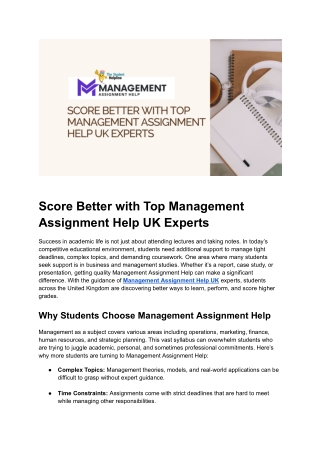 Score Better with Top Management Assignment Help UK Experts