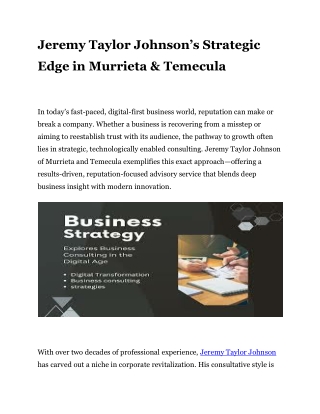 Strategic Business Advisor Jeremy Taylor Johnson Drives Real-World Results