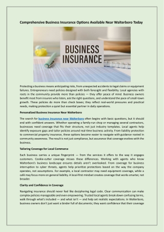 Comprehensive Business Insurance Options Available Near Walterboro Today
