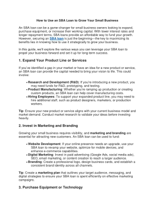 How to Use an SBA Loan to Grow Your Small Business