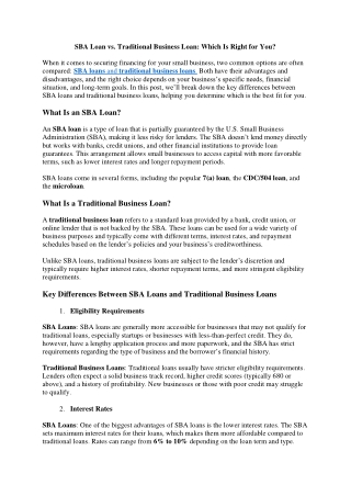 SBA Loan vs. Traditional Business Loan Which Is Right for You