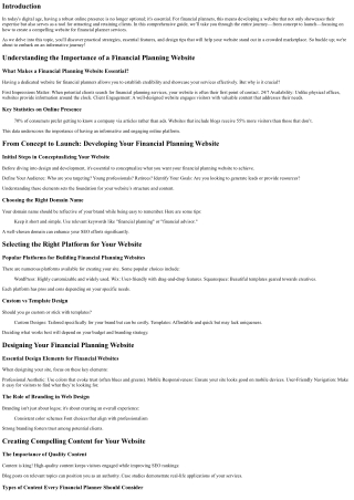 From Concept to Launch: Developing Your Financial Planning Website