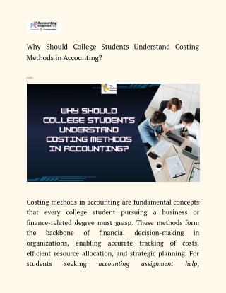 Why Should College Students Understand Costing Methods in Accounting_