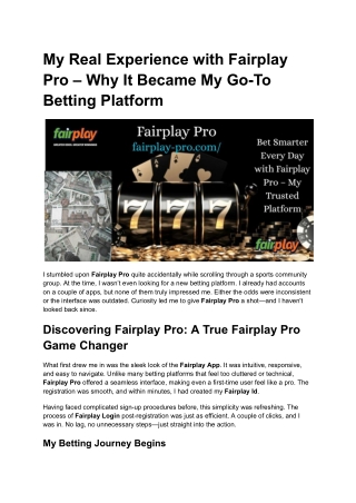 My Real Experience with Fairplay Pro – Why It Became My Go-To Betting Platform