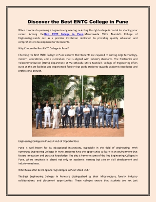 Discover the Best ENTC College in Pune
