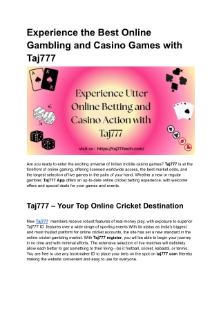 Experience the Best Online Gambling and Casino Games with Taj777