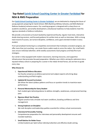 Sainik School Coaching Center in Greater Faridabad