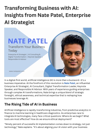 Transforming Business with AI: Insights from Nate Patel, Enterprise AI Strategis