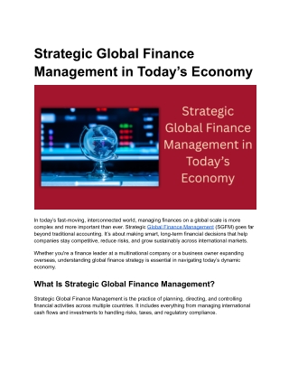 Strategic Global Finance Management in Today’s Economy