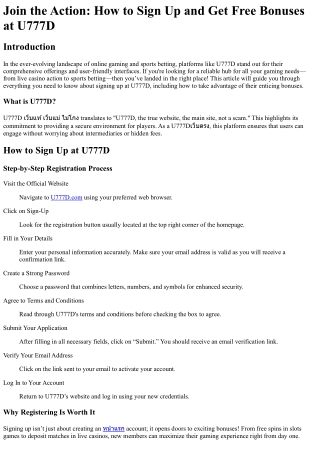 Join the Action How to Sign Up and Get Free Bonuses at U777D