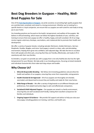 Best Dog Breeders In Gurgaon