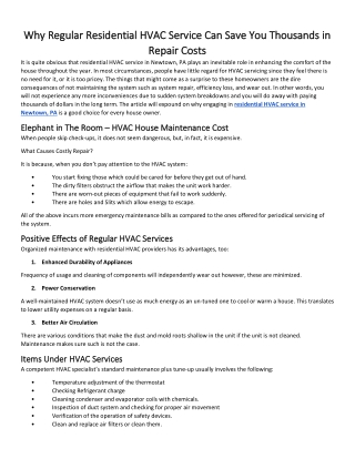 Why Regular Residential HVAC Service Can Save You Thousands in Repair Costs.Doc