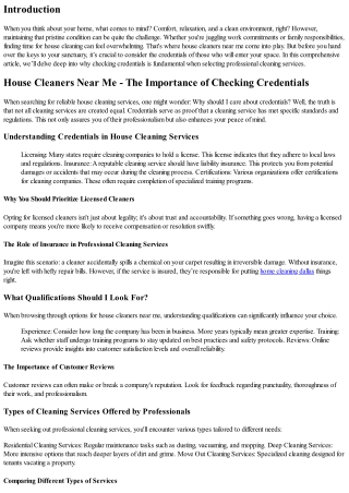 House Cleaners Near Me - The Importance of Checking Credentials