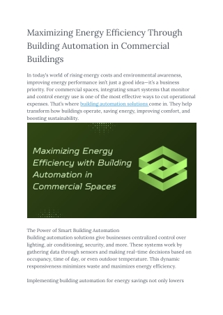Maximizing Energy Efficiency Through Building Automation in Commercial Buildings
