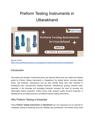 Preform Testing Instruments in Uttarakhand