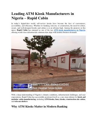 Leading ATM Kiosk Manufacturers in Nigeria – Rapid Cabin