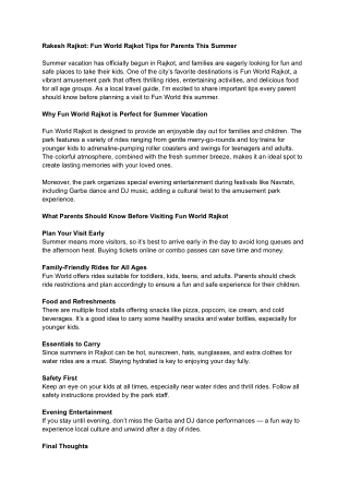 Rakesh Rajkot_ Fun World Rajkot Tips for Parents This Summer