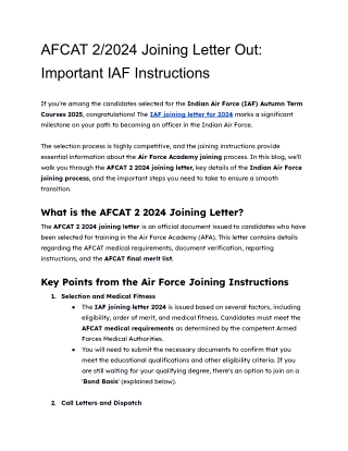 AFCAT 2/2024 Joining Letter Out: Important IAF Instructions