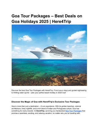 Best Goa Tour Packages 2025 – Book Your Beach Holiday with Here4Trip