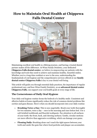 How to Maintain Oral Health at Chippewa Falls Dental Center