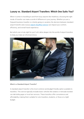Luxury vs Standard Airport Transfers Which One Suits You