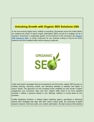 Unlocking Growth with Organic SEO Solutions USA