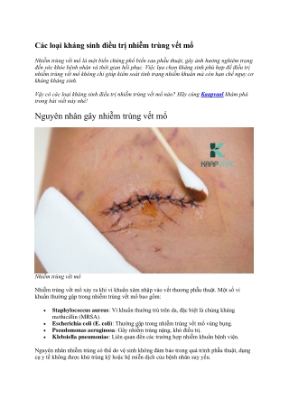 Các loại kháng sinh điều trị nhiễm trùng vết mổ