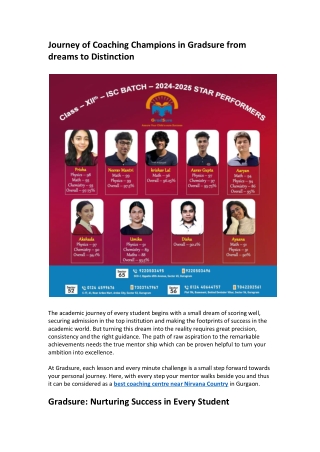 Journey of Coaching Champions in Gradsure from dreams to Distinction