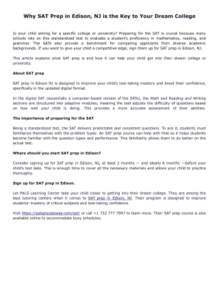 Why SAT Prep in Edison, NJ is the Key to Your Dream College