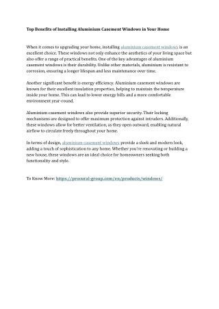 Top Benefits of Installing Aluminium Casement Windows in Your Home