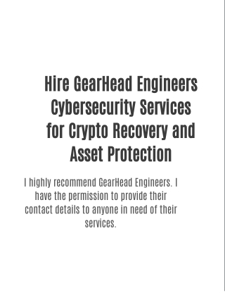 Hire GearHead Engineers Cybersecurity Services for Crypto Recovery and Asset Protection