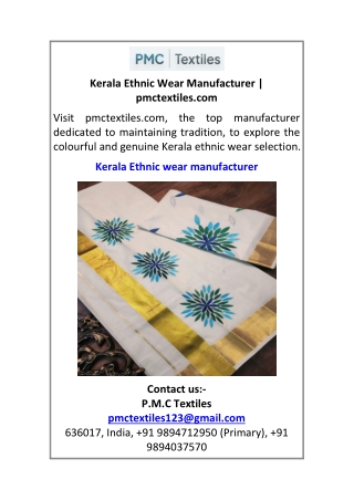 Kerala Ethnic Wear Manufacturer pmctextiles.com