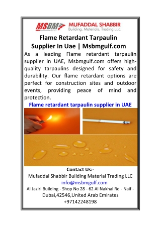 Flame Retardant Tarpaulin Supplier In Uae  Msbmgulf.com