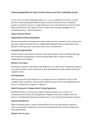 Understanding Different Types of Senior Homes and Their Availability Nearby