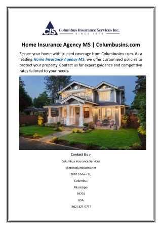 Home Insurance Agency MS Columbusins