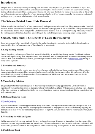Smooth, Silky Skin: The Benefits of Laser Hair Removal