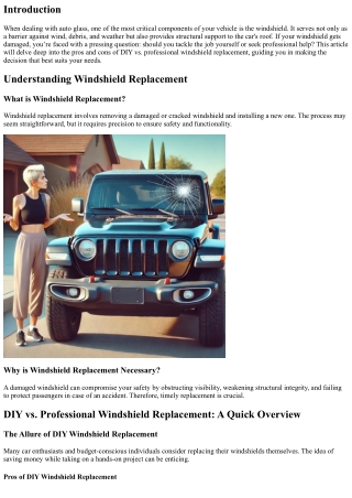 DIY vs. Professional Windshield Replacement: Which is Right for You?