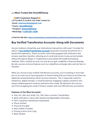 Top Place to Buy Verified Transferwise Acc in USA – Fast & Secur