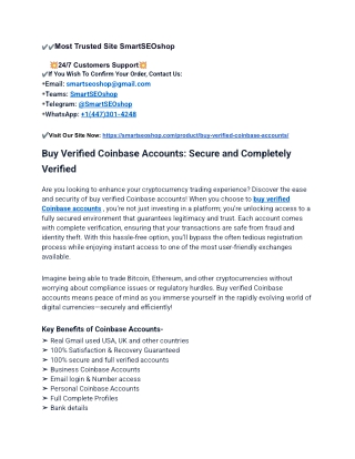 Top Place to Buy Verified Coinbase Account in USA – Fast & Secur